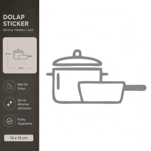 Tencere Mat Gri Dekoratif Folyo Sticker 14x14 cm