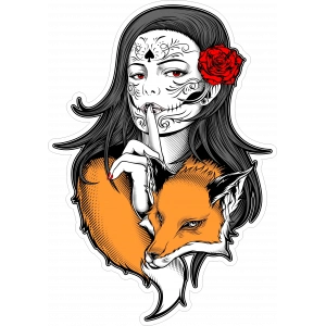 Tilki ve Kad?n Sticker 10x10 cmRenkli Sticker