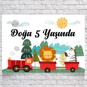 Trende Hayvanlar Temalı Doğum Günü Afişi 70X100 cm