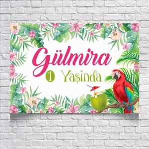 Tropikal Papağan Temalı Doğum Günü Afişi 70X100 cm