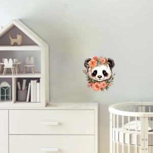 Turuncu Çiçek Taçlı Panda Duvar Stickerı