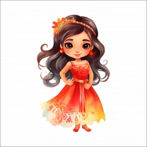 Turuncu Elbiseli Çiçek Prenses Duvar Stickerı