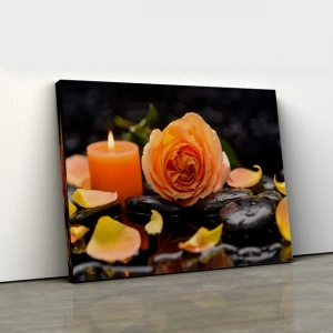 Turuncu Gül Ve Mum SPA Konseptli Kanvas Tablo