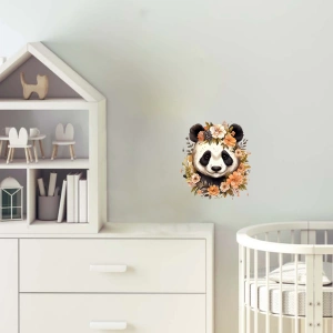 Turuncu Tonlarında Çiçek Taçlı Panda Duvar Stickerı