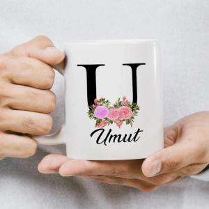 U Harfi Çiçekli İsme Özel Kupa