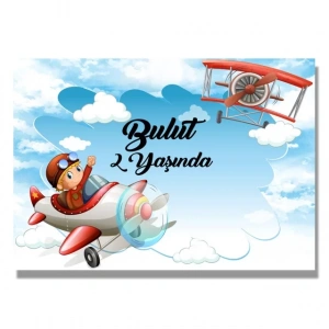 Uçak Gökyüzü Temalı Doğum Günü Afişi 50X70 cm