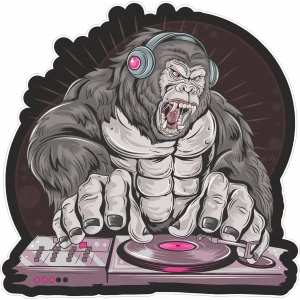Dj Goril Sticker 10x10 cmRenkli Sticker