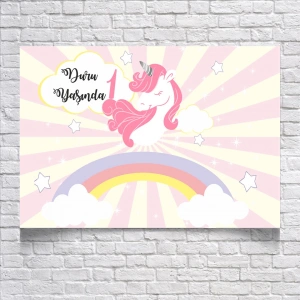 Unicorn Temalı Doğum Günü Afişi 100X150 cm
