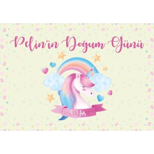 Unicorn Temalı Doğum Günü Afişi 100X150 cm