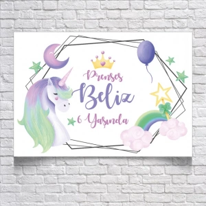 Unicorn Temalı Doğum Günü Afişi 100x150 Cm