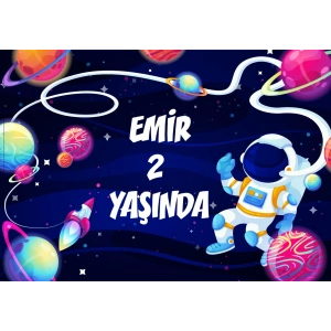 Uzay Temalı Doğum Günü Afişi 100X150 cm