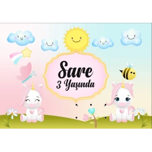 Unicorn Temalı Doğum Günü Afişi 100X150 cm