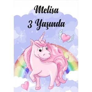 Unicorn Temalı Doğum Günü Afişi 35X50 cm