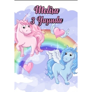 Unicorn Temalı Doğum Günü Afişi 35X50 cm