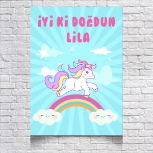 Unicorn Temalı Doğum Günü Afişi 35X50 cm