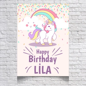 Unicorn Temalı Doğum Günü Afişi 50X70 cm