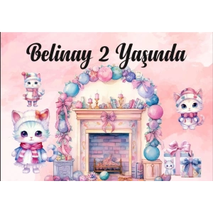 Sevimli Kedi Temalı Doğum Günü Afişi 50X70 cm