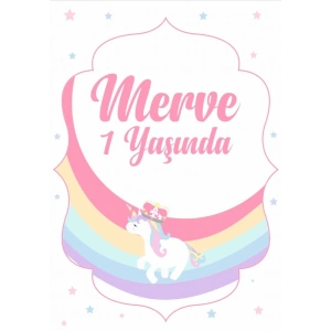 Unicorn Temalı Doğum Günü Afişi 70X100 cm
