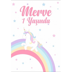 Unicorn Temalı Doğum Günü Afişi 70X100 cm