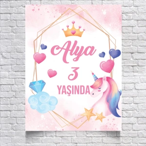 Unicorn Temalı Doğum Günü Afişi 70X100 cm