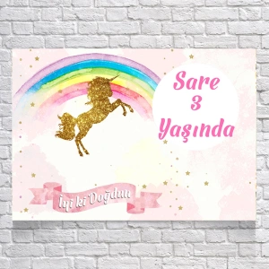 Unicorn Temalı Doğum Günü Afişi 70X100 cm