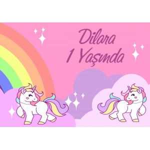 Unicorn Temalı Doğum Günü Afişi 70X100 cm