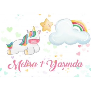 Unicorn Temalı Doğum Günü Afişi 70X100 cm