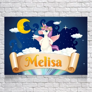 Unicorn ve Ay Temalı Doğum Günü Afişi 35X50 cm