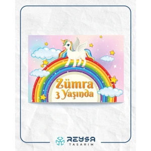 Unicorn ve Gökkuşağı Temalı Doğum Günü Afişi 50X70 cm