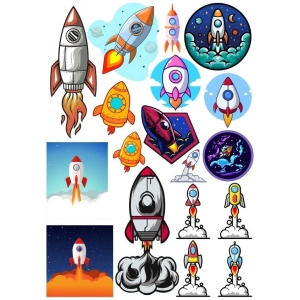 Uzay Aracı Sticker Set 4 16 Parça Telefon, Tablet, Defter, Laptop Sticker