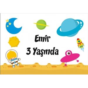 Uzay Temalı Doğum Günü Afişi 70X100 cm