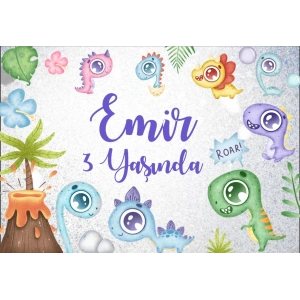 Dinozorlar Temalı Doğum Günü Afişi 70X100 cm