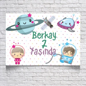 Uzay ve Astranot Temalı Doğum Günü Afişi 100X150 cm