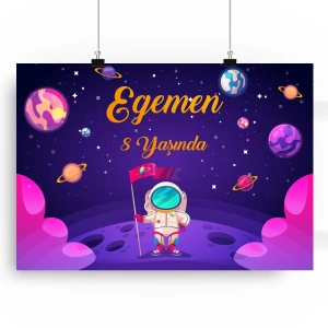 Uzay ve Astranot Temalı Doğum Günü Afişi 70X100 cm