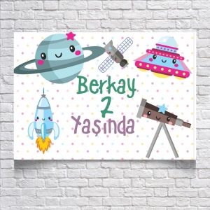 Uzay ve Roket Temalı Doğum Günü Afişi 70X100 cm