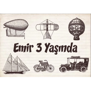 Vintage Araçlar Temalı Doğum Günü Afişi 35X50 cm