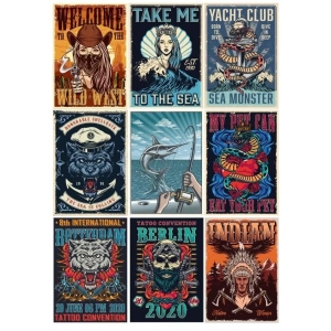 Vintage Kovboy Poster Sticker 9 Parça Telefon, Tablet, Defter, Laptop Sticker