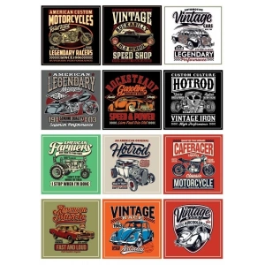 Vintage Moto Poster Sticker 12 Parça Telefon, Tablet, Defter, Laptop Sticker