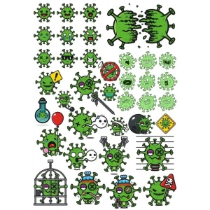 Virüs Sticker Set-5 32 Parça Telefon, Tablet, Defter, Laptop Sticker