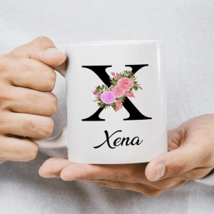 X Harfi Çiçekli İsme Özel Kupa