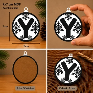 Y Harf Yılbaşı Süsü – MDF Çam Ağacı Desenli Asılabilir Dekor (7x7 cm)
