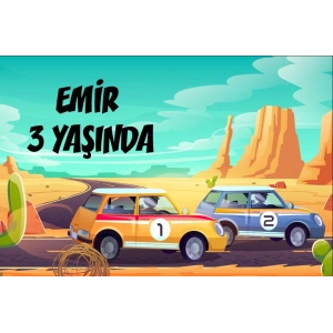 Yarış Arabası Temalı Doğum Günü Afişi 70X100 cm