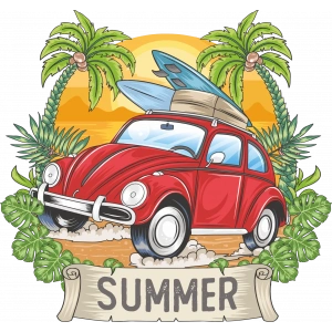 Yaz Kırmızı Araba Sticker 10x10 cmRenkli Sticker