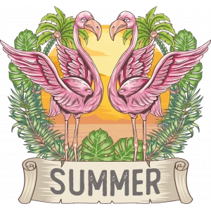 Yaz ve Flamingolar Sticker 10x10 cmRenkli Sticker