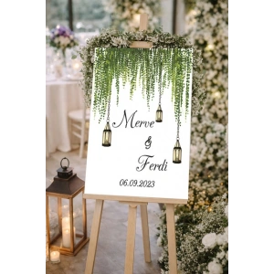 Yeşil Dallı ve Fenerli Düğün, Nişan ve Söz Karşılama Panosu – 50x70 cm