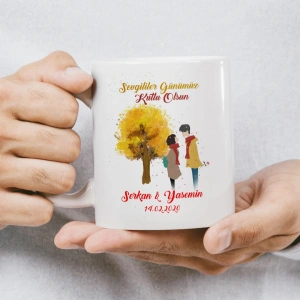 Yeşil Kalp İçinde El Ele Çift Kupası