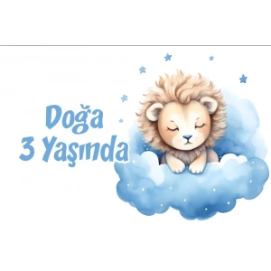 Mavi Sevimli Aslan Temalı Doğum Günü Afişi -2 35X50 cm