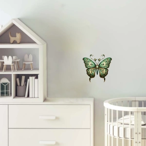 Yeşil ve Altın İşlemeli Kelebek Duvar Stickerı