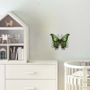 Yeşil ve Altın Kıvrımlı Kelebek Duvar Stickerı