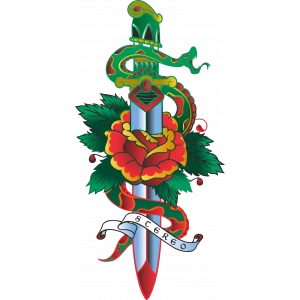 Yılan Gül ve Bıçak Sticker 10x10 cmRenkli Sticker